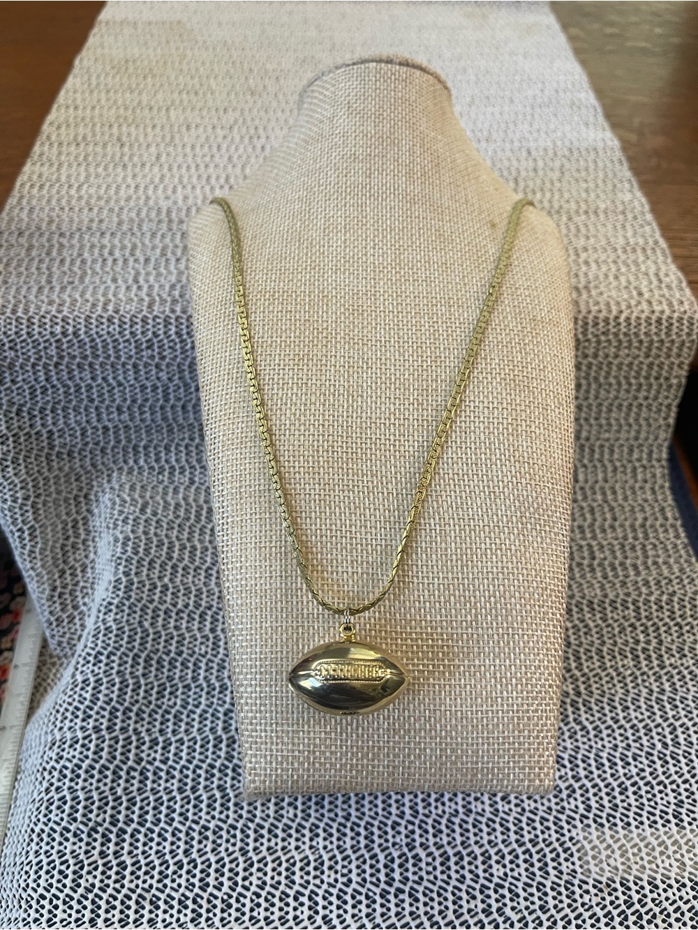 New Vintage Football Pendant Necklace Gold Tone Chain, 22”, unisex